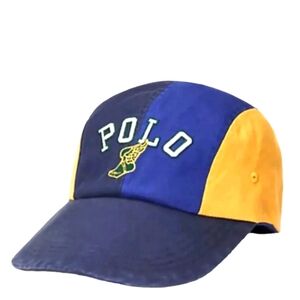 Polo Ralph Lauren Men's Long Bill 4 Panel Color-Blocked P-wing Cap Hat Blue NEW
